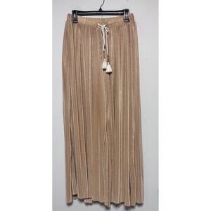 Free People Wide Leg Pleated Velvet Pants in Light Taupe
